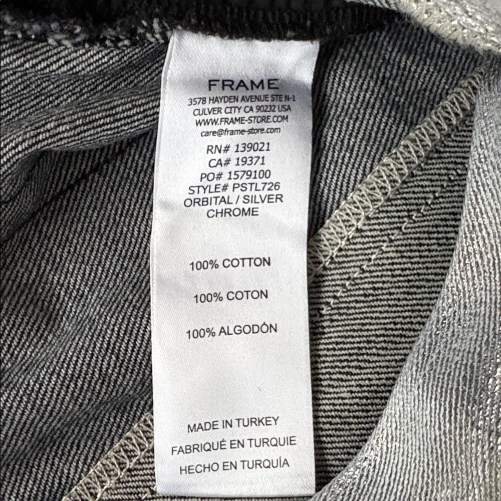 NWT FRAME Pieced Metallic Silver Black Straight Leg Jeans Size 26 Retail $448